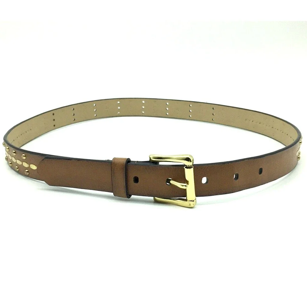 Womens Brown Faux Leather Belt Size S Med Gold Tone Buckle